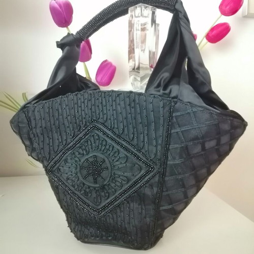 Gai Mattiolo shoulder bag used black beaded embroidery satin