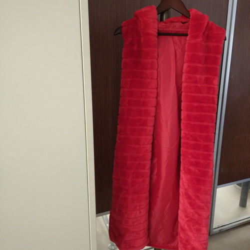 Velvet Long Red Vest like new with Hood