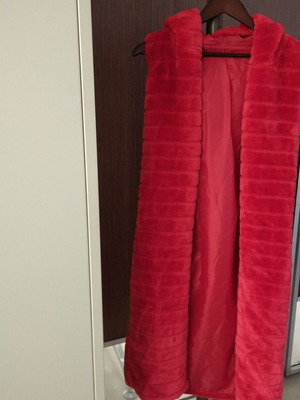 Velvet Long Red Vest like new with Hood