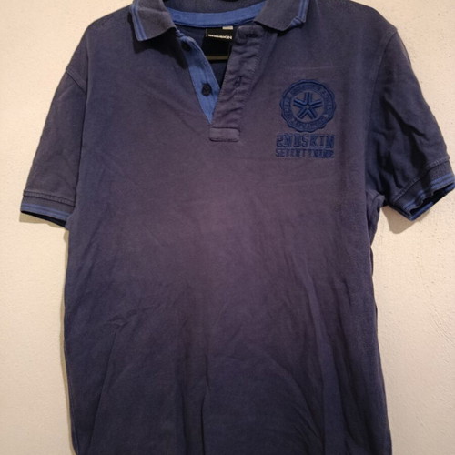 2nd Skin men's polo shirt used, size S, blue and brown