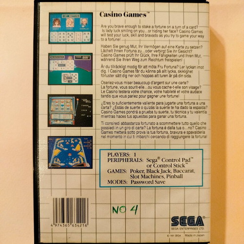 Sega Casino Games for Master System used