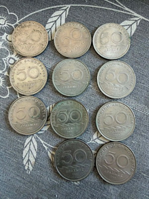 50 Drachma coins pack of 11, 1980, 1982, 1984