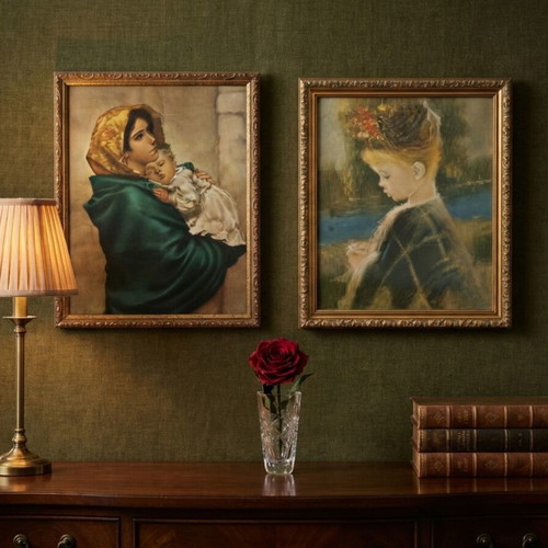 Vintage framed art set, Madonnina Ferruzzi & Precious Gentilini