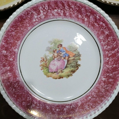 Vintage ceramic plates set used, diameter about 20 cm