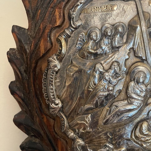 Vildiridis Silver Nativity Icon, Handmade Wood Carving