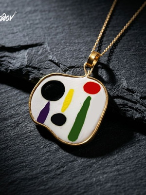 Joan Miro Necklace 1950 Lithograph, Handmade, Multicolor, Gold-tone