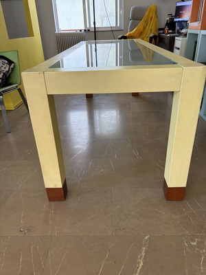 Italian dining table 220x80x78 cm, yellow wood, Salone del Mobile 2004