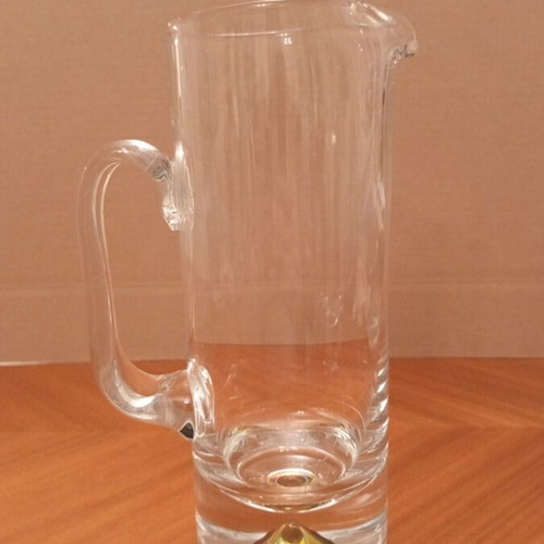 Krosno Poland vintage handmade glass pitcher with bubble base