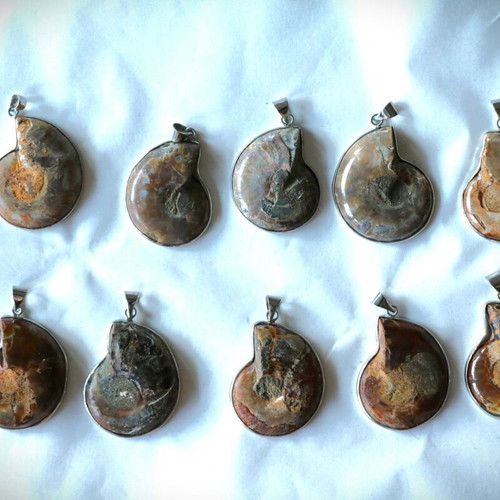 Fossil Ammonite Pendants pack of 10, handmade, 925 sterling silver