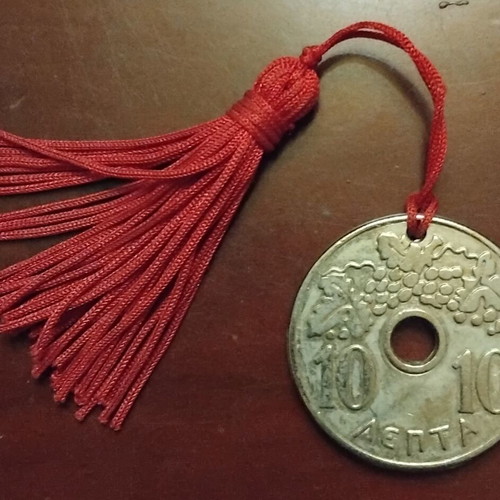 Old Lucky Charm with 10 Drachma Replica 42mm and Tassel, New