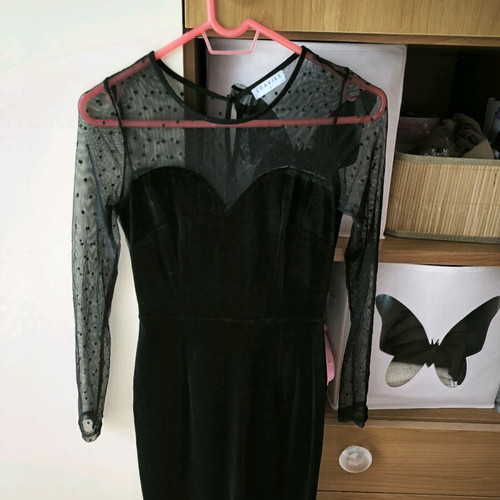 Loavies velvet dress with polka dot transparency like new, black