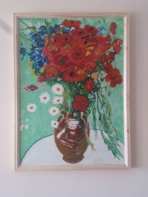 Canvas painting with flowers, 70x50 cm, framed