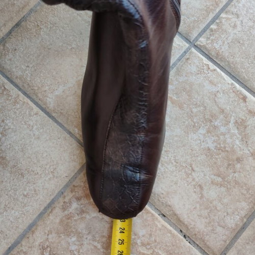 Leather knee-high boots used, brown, size 39, embossed detail