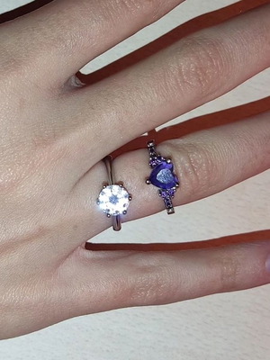 Steel ring set used with solitaire and purple heart zircon