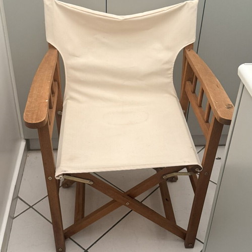Wooden Director's Chair used with canvas seat and cream color