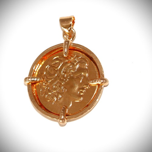 Ancient replica gold coin Alexander the Great 22K gold-plated pendant
