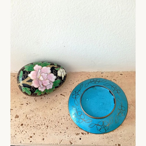 Vintage cloisonné egg and saucer set like new