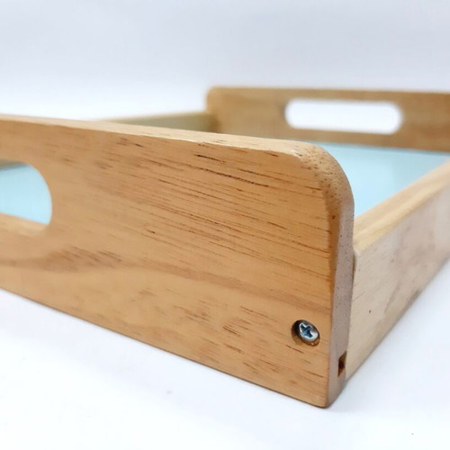 Vintage wooden tray with light blue base like new