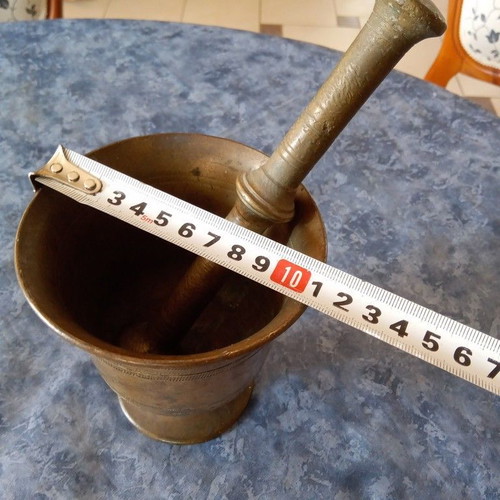 Old brass mortar and pestle