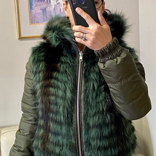 Waterproof jacket with hood and natural fur, new, green