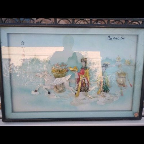 Chinese traditional 3D painting used 90x60 silk with shells