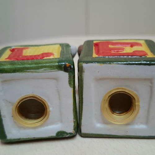 Christmas salt and pepper set vintage like new with bears and NOEL blocks