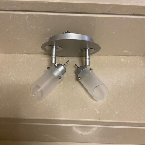 Metal ceiling light with two rotating opaline heads