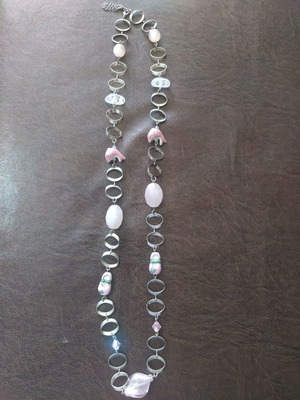 Necklace long pink with ceramic beads new