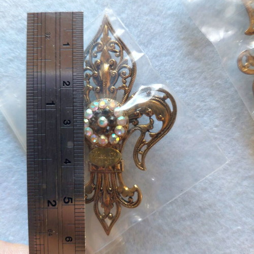 Bronze brooch handmade with Swarovski gold color, new