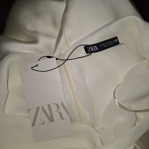 Zara Ivory Satin Diamanté Dress Size Medium New With Tags