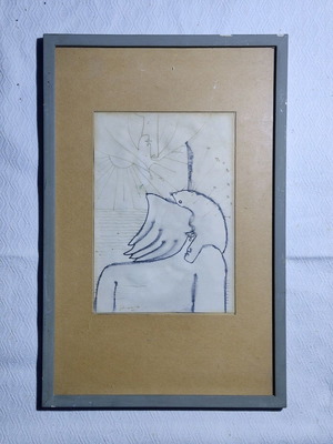 Kyriakos Rokos drawing used in frame with human and dove theme