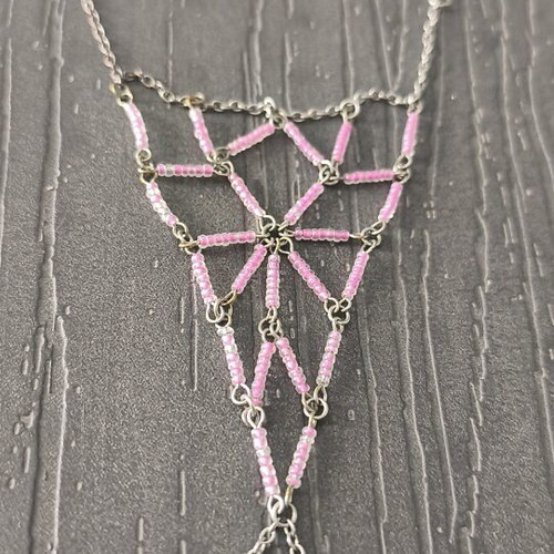Slave Bracelet with Pink Geometric Beaded Mesh used