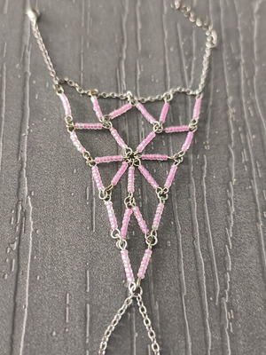Slave Bracelet with Pink Geometric Beaded Mesh used