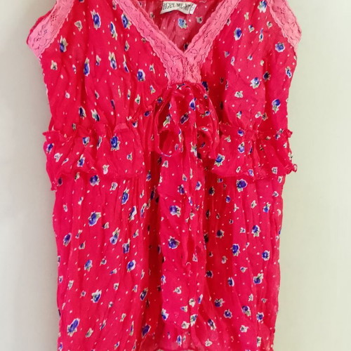 Red top used with floral pattern and pink lace