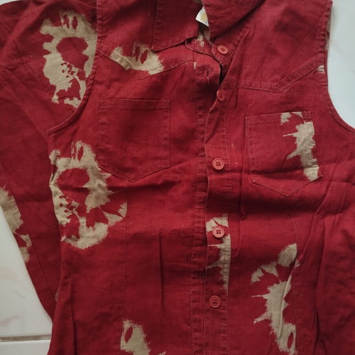 Linen bell-bottom pants and vest set used, red, slim fit