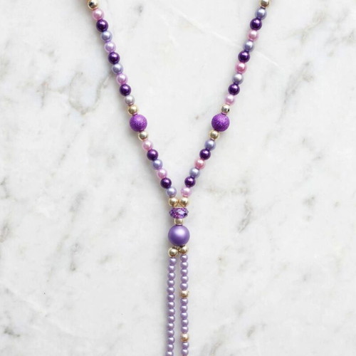 Handmade purple,pink beaded Long necklace and earrings set