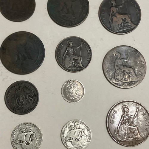 Lot of 11 European coins used, silver and copper 1835-1945