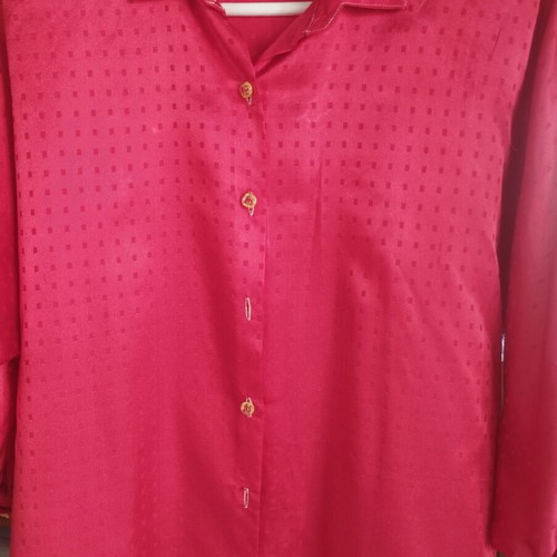 Vintage satin shirt No. 2 medium 38 bright red embossed polka dots like new