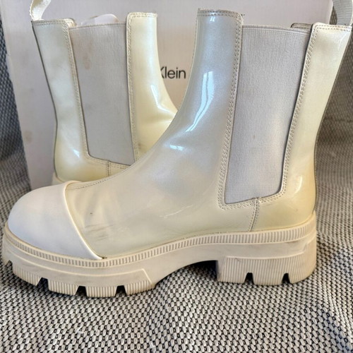 Calvin Klein Chunky Combat Chelsea Boots Size 39 Like New, White