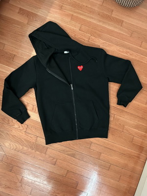 CDG zip-up hoodie, size L, black with red heart