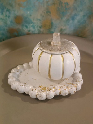 Cloud-shaped tray with hand-painted pumpkin and gold leaf like new