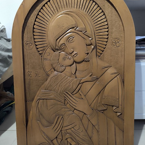 Collectible Wooden Icon Panagia Glykofilousa 86x57 cm like new