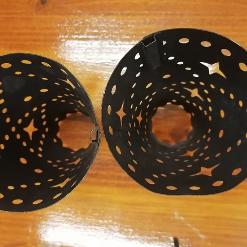 Vintage black metal candle holders set of 2 with star patterns