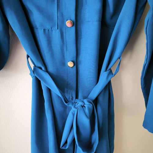Blue shirt dress new with gold buttons and belt one size