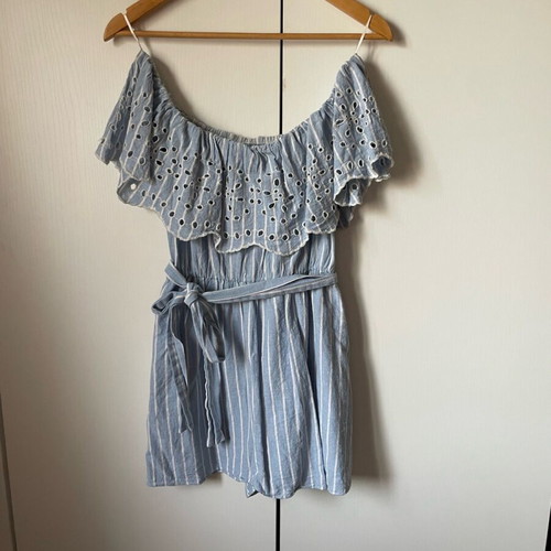 Ολόσωμο σορτς Zara μεταχειρισμένο, off shoulder, βαμβάκι και λινό