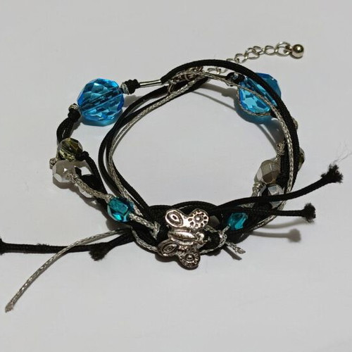 Handmade bracelet with blue, silver and yellow beads, new