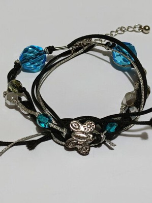 Handmade bracelet with blue, silver and yellow beads, new