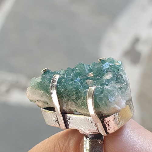 Fluorite ring silver plated, size USA 6.5, handmade