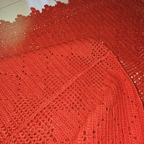 Vintage handmade red crochet blanket and pillow used