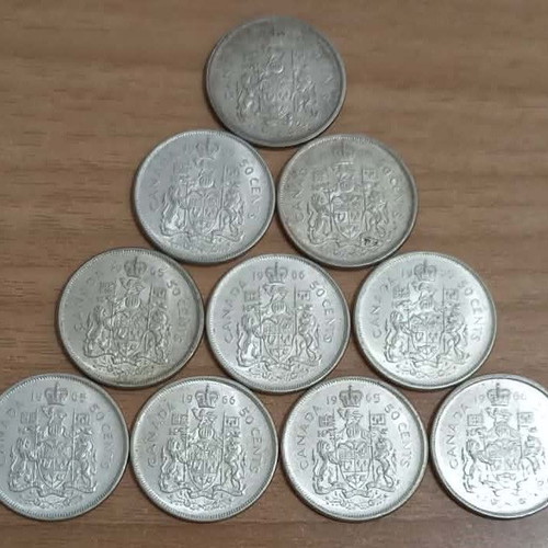 Canada 10 x 50 cents used, silver 116.638gr, 800 fineness